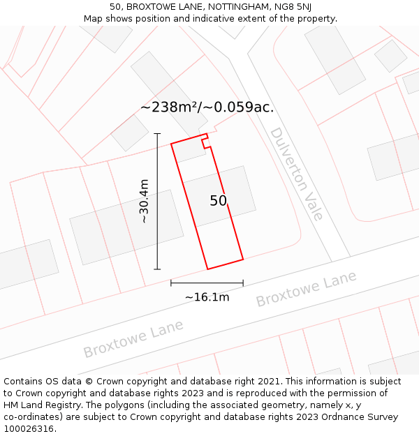 50, BROXTOWE LANE, NOTTINGHAM, NG8 5NJ: Plot and title map