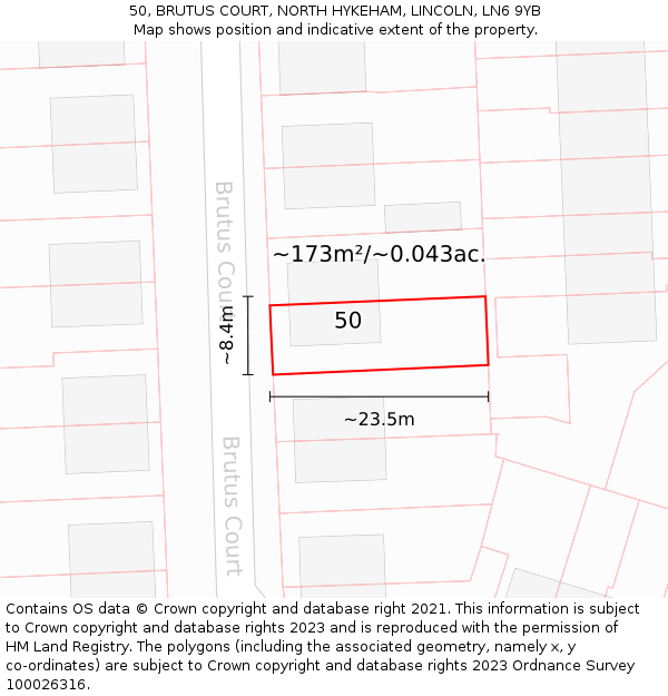 50, BRUTUS COURT, NORTH HYKEHAM, LINCOLN, LN6 9YB: Plot and title map