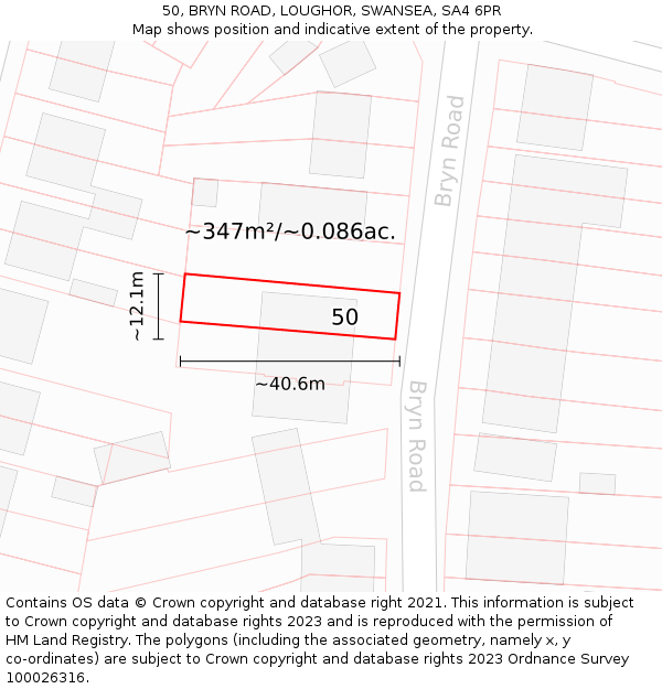 50, BRYN ROAD, LOUGHOR, SWANSEA, SA4 6PR: Plot and title map