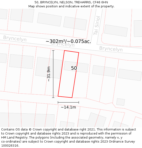 50, BRYNCELYN, NELSON, TREHARRIS, CF46 6HN: Plot and title map