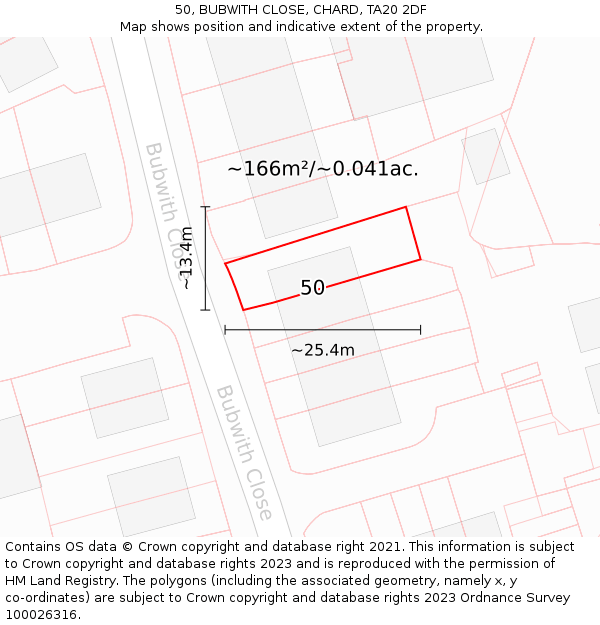 50, BUBWITH CLOSE, CHARD, TA20 2DF: Plot and title map