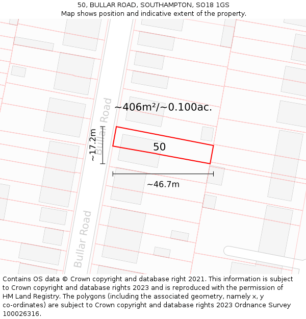 50, BULLAR ROAD, SOUTHAMPTON, SO18 1GS: Plot and title map