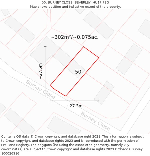 50, BURNEY CLOSE, BEVERLEY, HU17 7EQ: Plot and title map