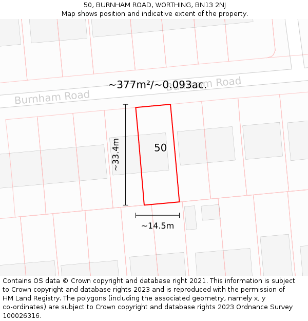 50, BURNHAM ROAD, WORTHING, BN13 2NJ: Plot and title map