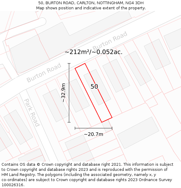 50, BURTON ROAD, CARLTON, NOTTINGHAM, NG4 3DH: Plot and title map