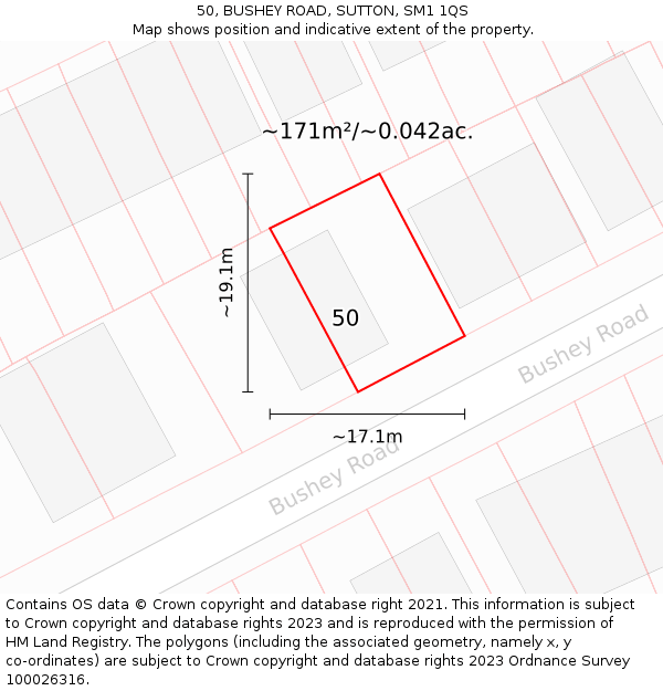 50, BUSHEY ROAD, SUTTON, SM1 1QS: Plot and title map