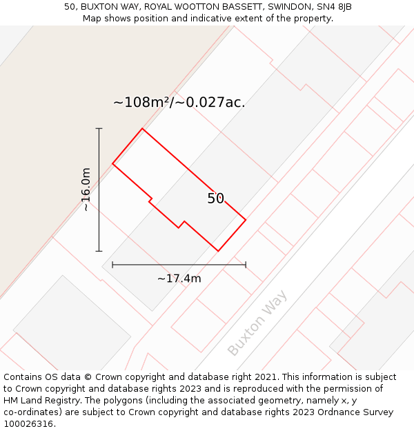 50, BUXTON WAY, ROYAL WOOTTON BASSETT, SWINDON, SN4 8JB: Plot and title map