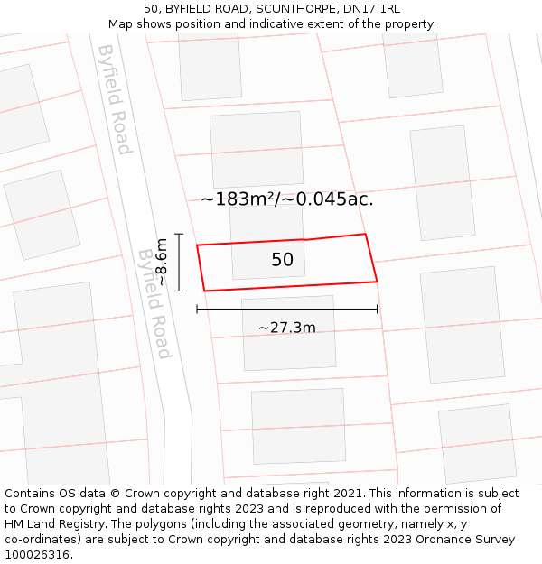 50, BYFIELD ROAD, SCUNTHORPE, DN17 1RL: Plot and title map