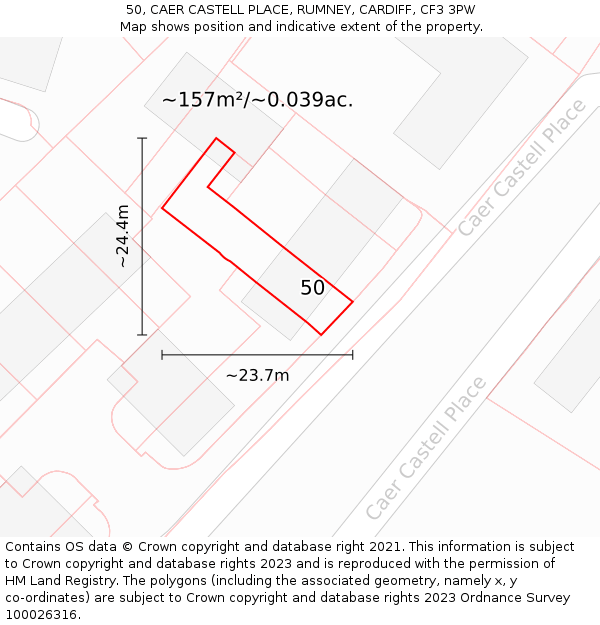 50, CAER CASTELL PLACE, RUMNEY, CARDIFF, CF3 3PW: Plot and title map