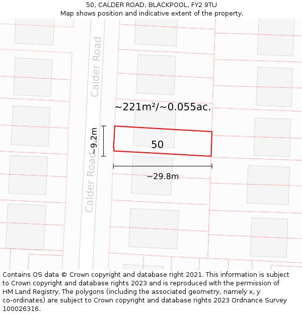 50, CALDER ROAD, BLACKPOOL, FY2 9TU: Plot and title map