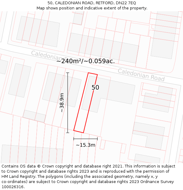 50, CALEDONIAN ROAD, RETFORD, DN22 7EQ: Plot and title map