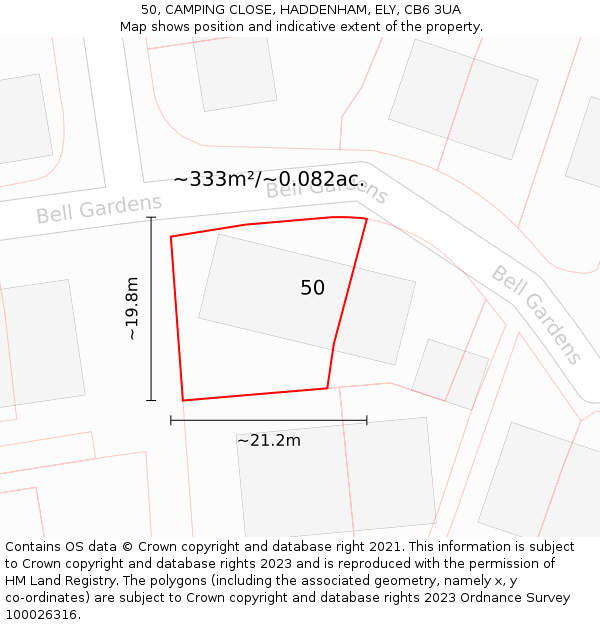 50, CAMPING CLOSE, HADDENHAM, ELY, CB6 3UA: Plot and title map