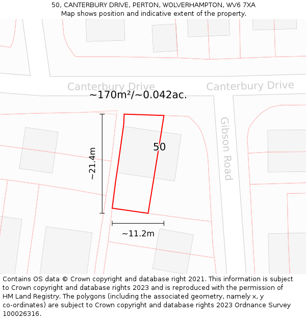 50, CANTERBURY DRIVE, PERTON, WOLVERHAMPTON, WV6 7XA: Plot and title map