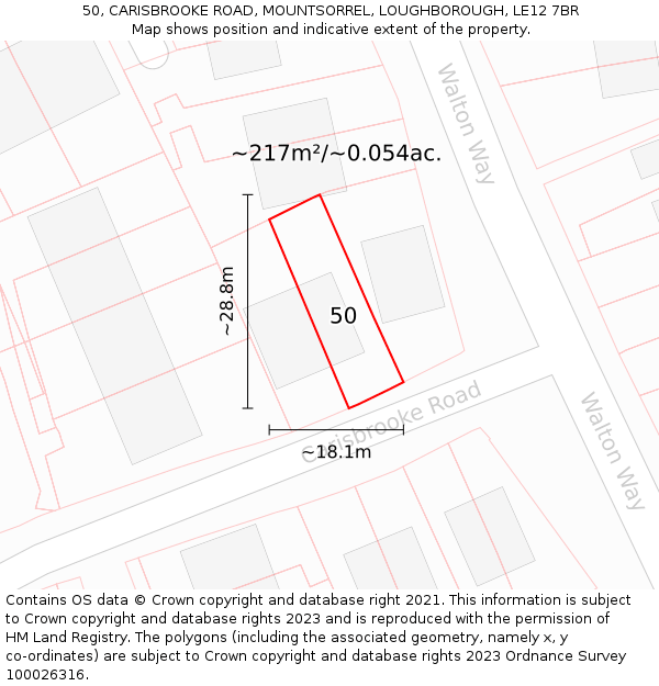 50, CARISBROOKE ROAD, MOUNTSORREL, LOUGHBOROUGH, LE12 7BR: Plot and title map