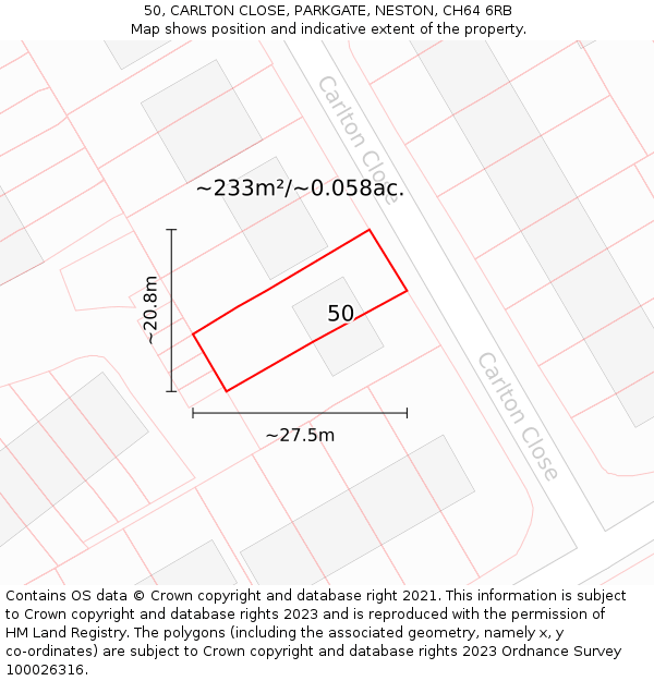 50, CARLTON CLOSE, PARKGATE, NESTON, CH64 6RB: Plot and title map