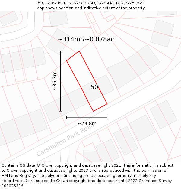 50, CARSHALTON PARK ROAD, CARSHALTON, SM5 3SS: Plot and title map