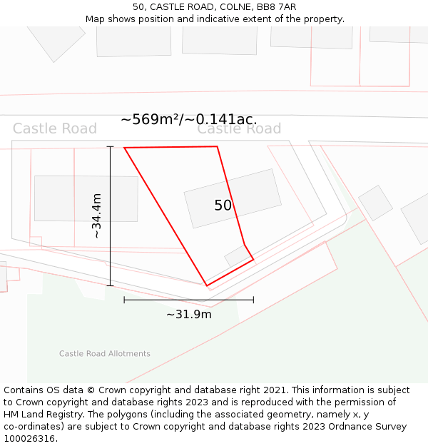 50, CASTLE ROAD, COLNE, BB8 7AR: Plot and title map