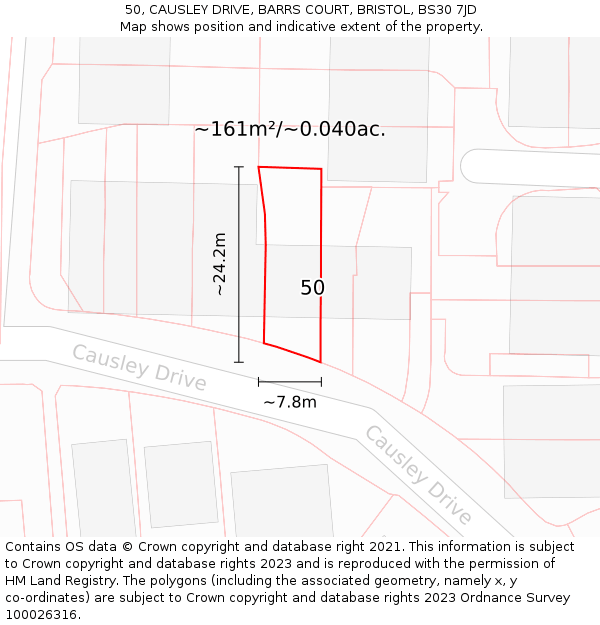 50, CAUSLEY DRIVE, BARRS COURT, BRISTOL, BS30 7JD: Plot and title map