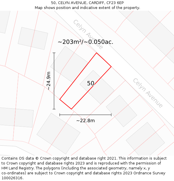 50, CELYN AVENUE, CARDIFF, CF23 6EP: Plot and title map