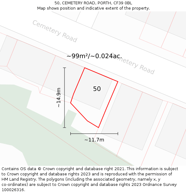 50, CEMETERY ROAD, PORTH, CF39 0BL: Plot and title map