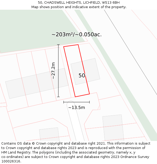 50, CHADSWELL HEIGHTS, LICHFIELD, WS13 6BH: Plot and title map