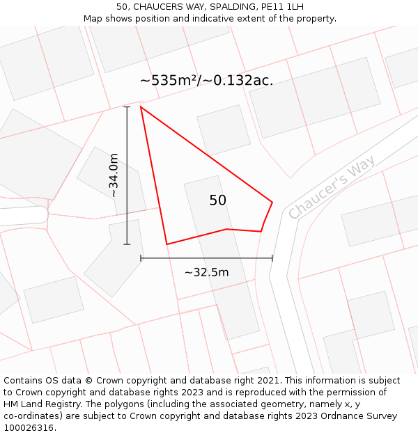 50, CHAUCERS WAY, SPALDING, PE11 1LH: Plot and title map