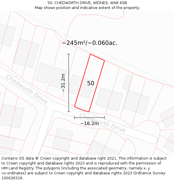 50, CHEDWORTH DRIVE, WIDNES, WA8 4SB: Plot and title map