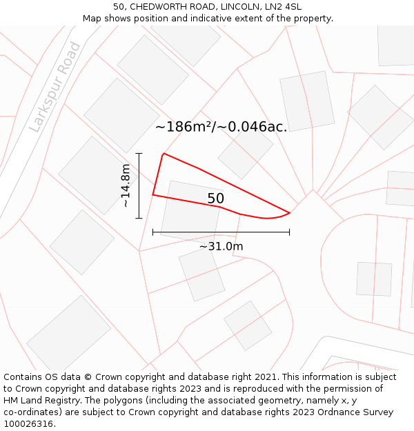 50, CHEDWORTH ROAD, LINCOLN, LN2 4SL: Plot and title map