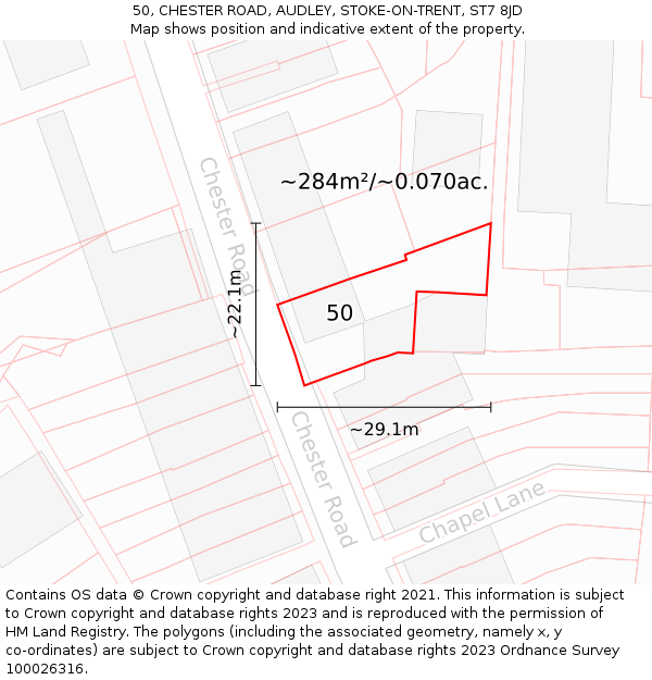 50, CHESTER ROAD, AUDLEY, STOKE-ON-TRENT, ST7 8JD: Plot and title map