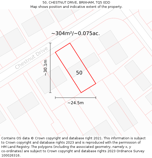 50, CHESTNUT DRIVE, BRIXHAM, TQ5 0DD: Plot and title map