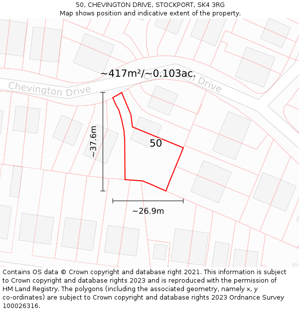 50, CHEVINGTON DRIVE, STOCKPORT, SK4 3RG: Plot and title map