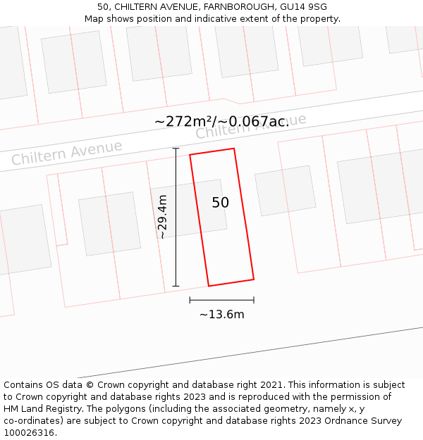 50, CHILTERN AVENUE, FARNBOROUGH, GU14 9SG: Plot and title map