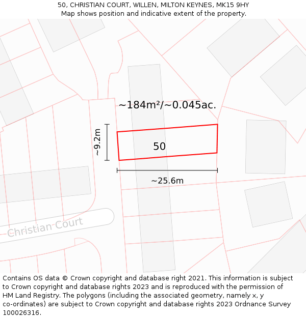 50, CHRISTIAN COURT, WILLEN, MILTON KEYNES, MK15 9HY: Plot and title map