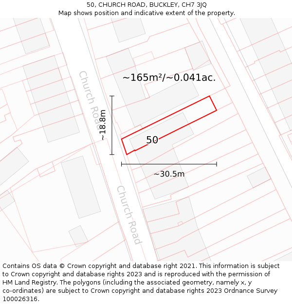 50, CHURCH ROAD, BUCKLEY, CH7 3JQ: Plot and title map