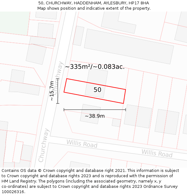 50, CHURCHWAY, HADDENHAM, AYLESBURY, HP17 8HA: Plot and title map