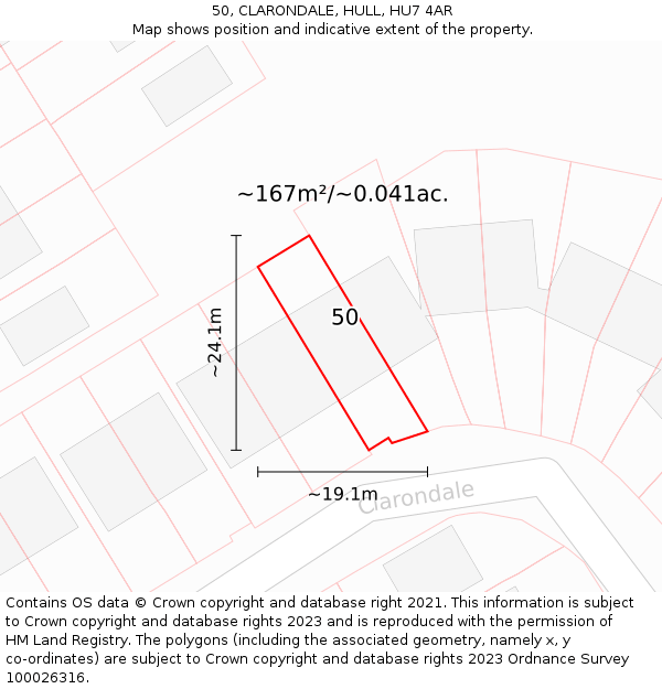 50, CLARONDALE, HULL, HU7 4AR: Plot and title map