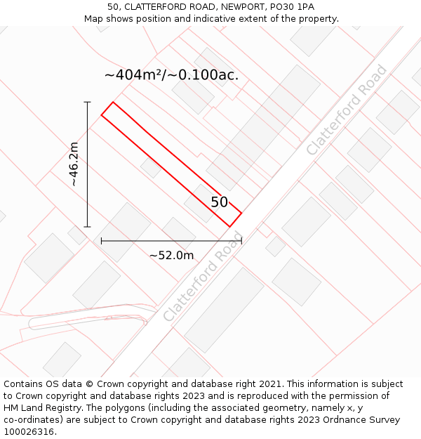 50, CLATTERFORD ROAD, NEWPORT, PO30 1PA: Plot and title map