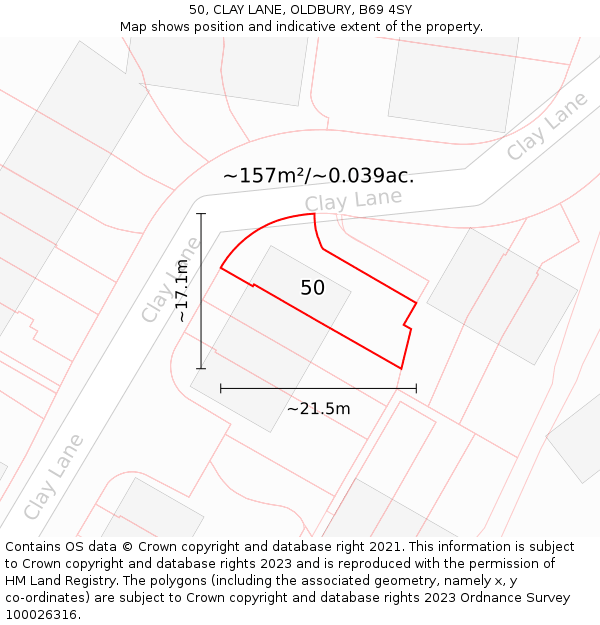 50, CLAY LANE, OLDBURY, B69 4SY: Plot and title map