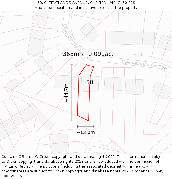 50, CLEEVELANDS AVENUE, CHELTENHAM, GL50 4PS: Plot and title map