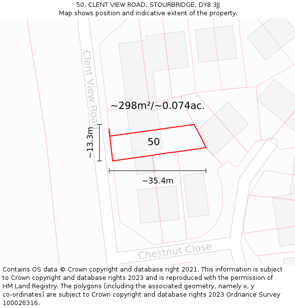 50, CLENT VIEW ROAD, STOURBRIDGE, DY8 3JJ: Plot and title map