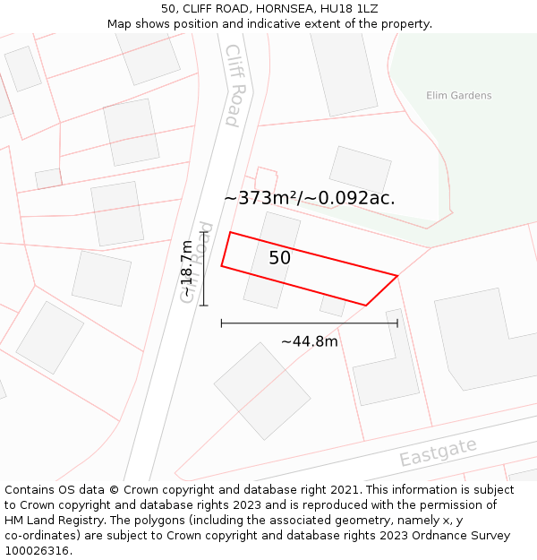 50, CLIFF ROAD, HORNSEA, HU18 1LZ: Plot and title map