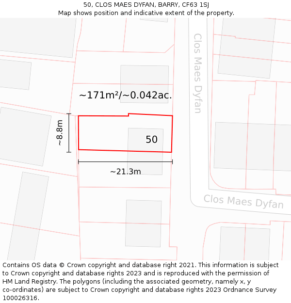 50, CLOS MAES DYFAN, BARRY, CF63 1SJ: Plot and title map