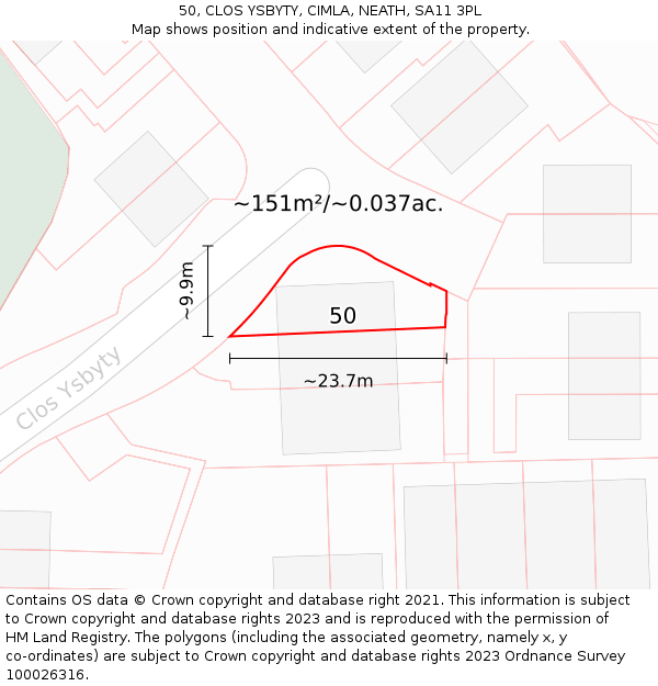 50, CLOS YSBYTY, CIMLA, NEATH, SA11 3PL: Plot and title map