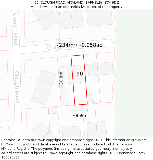 50, CLOUGH ROAD, HOYLAND, BARNSLEY, S74 9DZ: Plot and title map