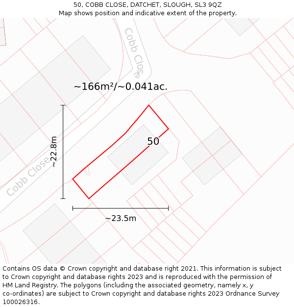 50, COBB CLOSE, DATCHET, SLOUGH, SL3 9QZ: Plot and title map