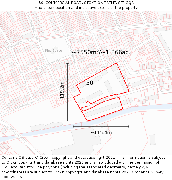 50, COMMERCIAL ROAD, STOKE-ON-TRENT, ST1 3QR: Plot and title map