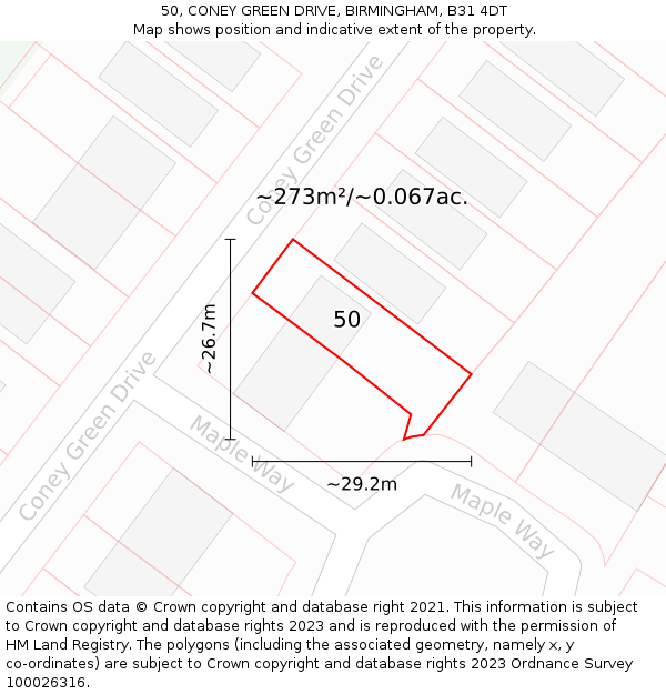 50, CONEY GREEN DRIVE, BIRMINGHAM, B31 4DT: Plot and title map