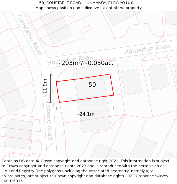 50, CONSTABLE ROAD, HUNMANBY, FILEY, YO14 0LH: Plot and title map