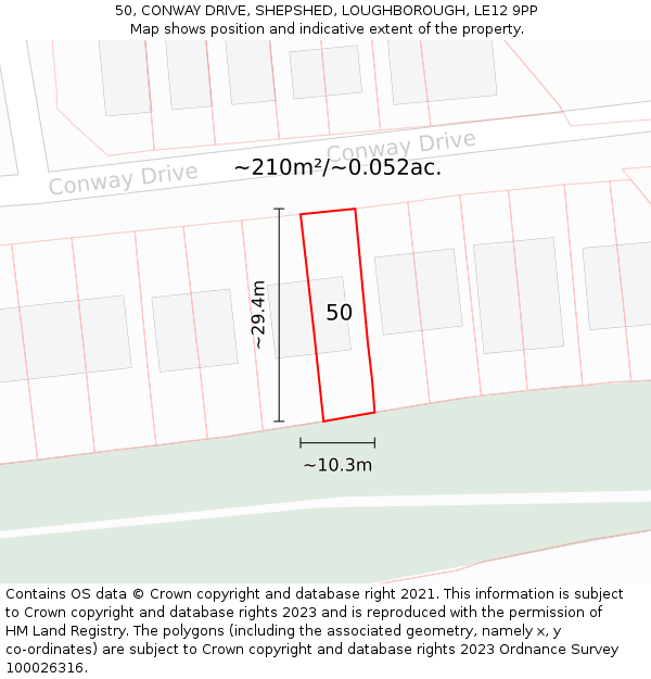 50, CONWAY DRIVE, SHEPSHED, LOUGHBOROUGH, LE12 9PP: Plot and title map