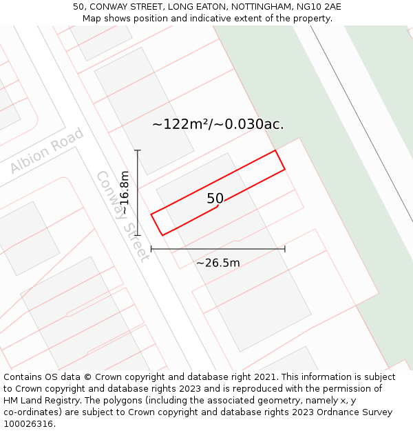 50, CONWAY STREET, LONG EATON, NOTTINGHAM, NG10 2AE: Plot and title map